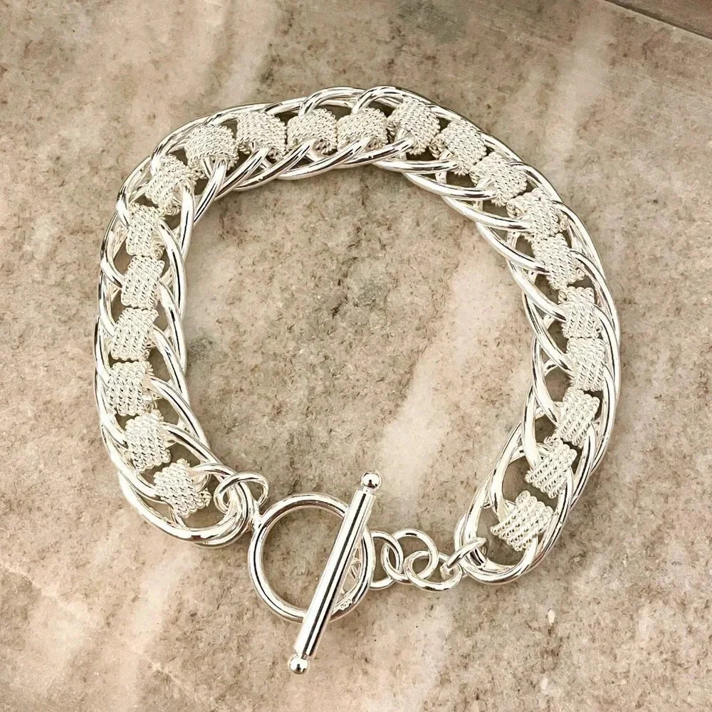 925 Sterling Silver Chunky Chain Link Bracelet Thick Bold Toggle Bracelet
